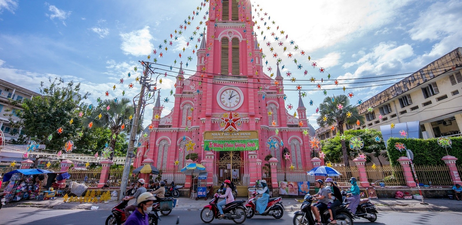Tan Dinh Church is an iconic pink church that stands out beautifully amidst the modern landscape of Ho Chi Minh City